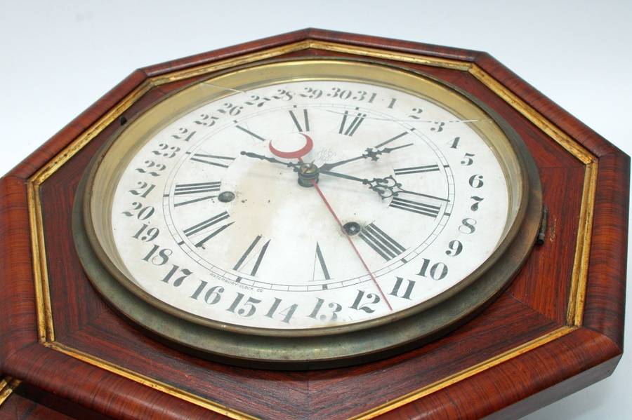 Beautiful Mahogany Welsh Calender Clock by Waterbury Clock Co