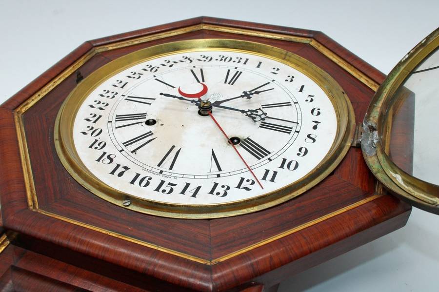 Beautiful Mahogany Welsh Calender Clock by Waterbury Clock Co