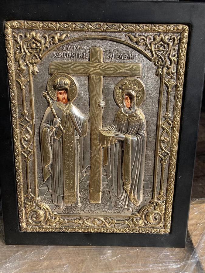 Silver ( 925) Greek Icon: St Constantine and St Helen