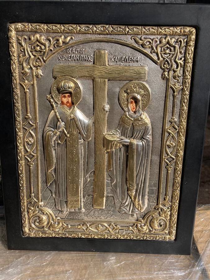 Silver ( 925) Greek Icon: St Constantine and St Helen