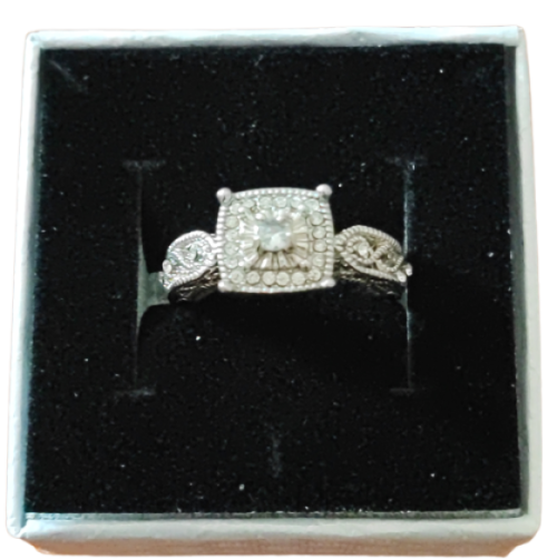 Silver Cushion Sim Diamond Ring