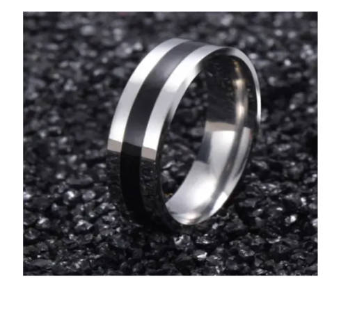 Stainless Steel Black Band Silver Ring