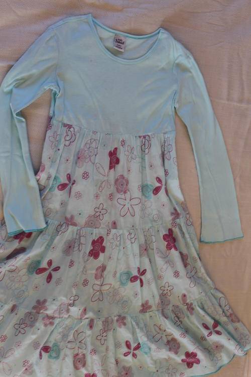 Long-sleeved, blue floral long dress