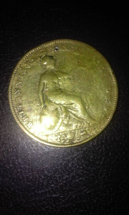 1858 1 or 1/2 penny from Brittan(NB its got a hole in it)