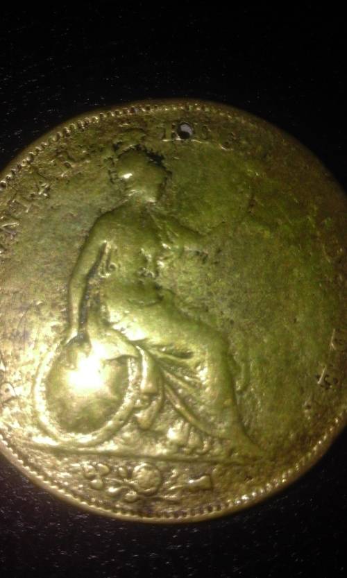 1858 1 or 1/2 penny from Brittan(NB its got a hole in it)