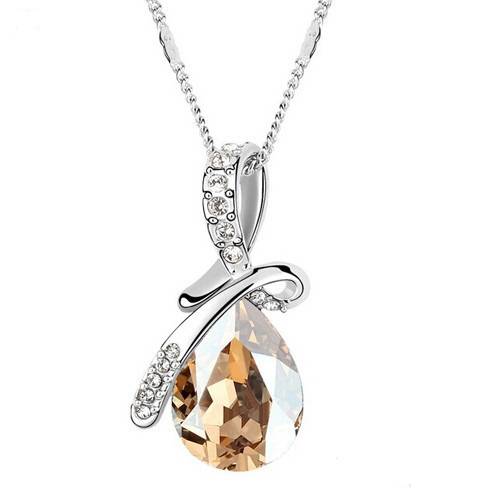 Champagne Austrian Crystal Rhinestone Pendant Choker Necklace for Women