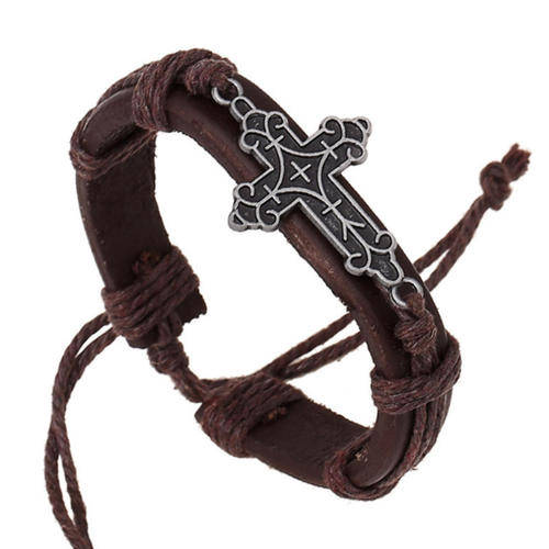 Excellent quality Roman Cross Braided Wrist Leather Bracelet