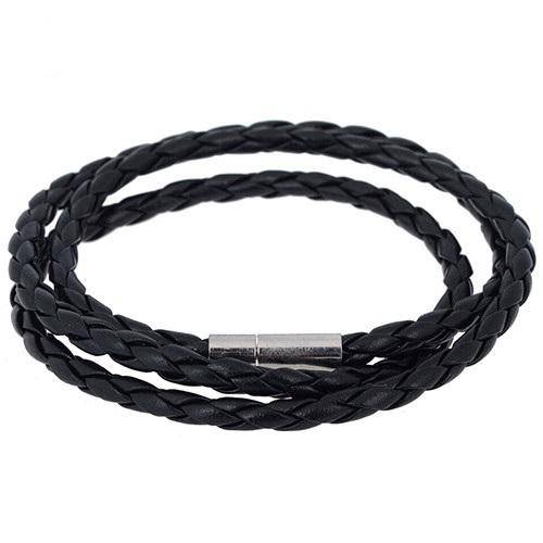 BLACK Faux Leather Interlaced Cuff Bangle Multilayer Wristband Bracelet