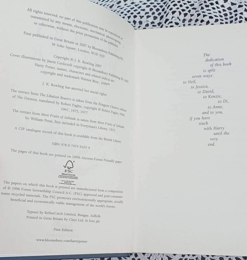 Harry Potter and the Deathly Hallows - Hard Cover, First Edition