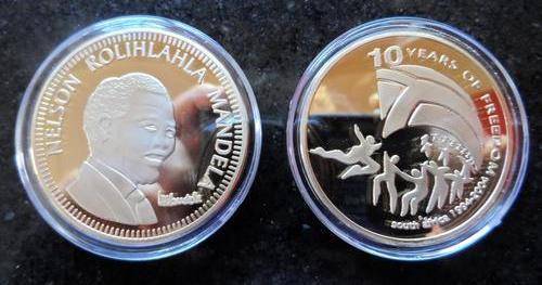 NELSON MANDELA 10 YEARS OF FREEDOM GOLD CLAD COIN** SPECIAL **SEE PICS