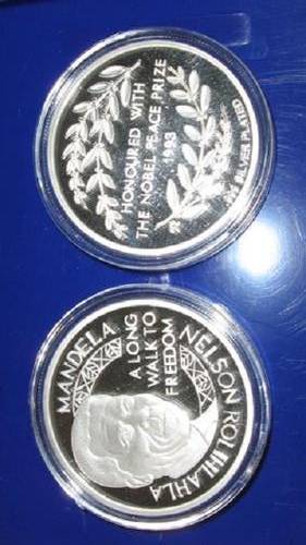 STUNNING MANDELA LONG WALK TO FREEDOM - HONOURED WITH THE NOBLE PEACE PRIZE. SILVER PLATED 999