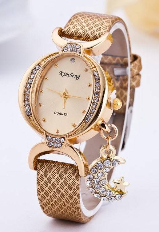 Oval Moon Crystal Diamond Encrusted Quartz Watch - 3 Colours, Craze Auction  ~