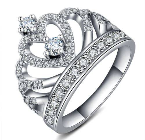 **New** Princess Crown Ring , Diamond Crystal 925 Silver Plated ~ Craze Auction  !