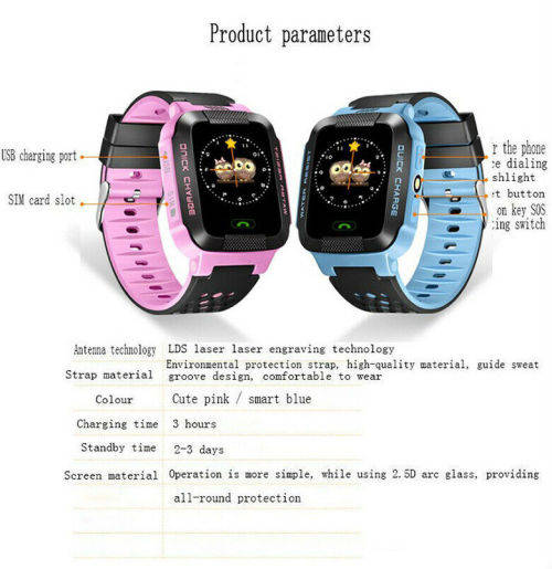 Kids Safe GPS Tracker Anti-lost SOS Call GSM Smart Watch Phone For Android IOS Blue