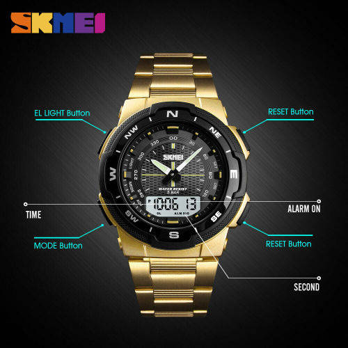 SKMEI Men Fashion Sport Dual Display Analog & Digital Stainless Steel Watch (SILVER)
