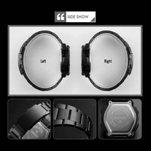 SKMEI Men Fashion Sport Dual Display Analog & Digital Stainless Steel Watch (SILVER)