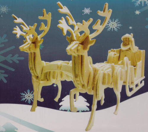 3D Woodcraft Puzzle - Santa with Sleigh - Educational Wooden Building Model Kit