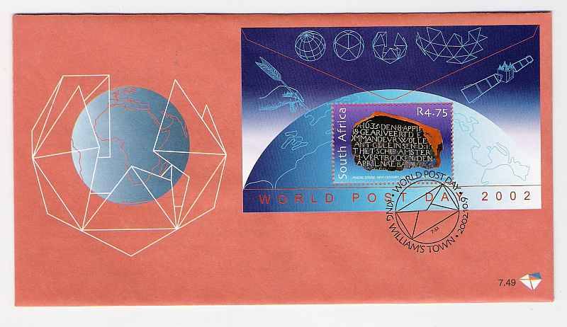 2002 RSA FDC No. 7.49 - World Post Day - Miniature Sheet.