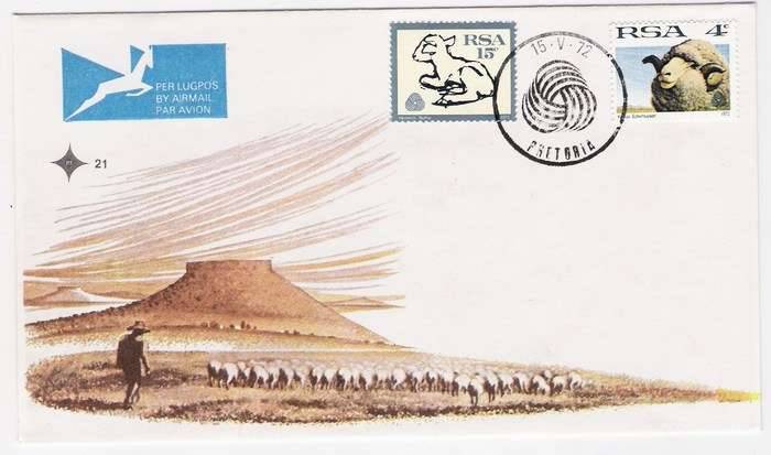 1972 RSA FDC No. 21 - Interim Definitives. Sheep.