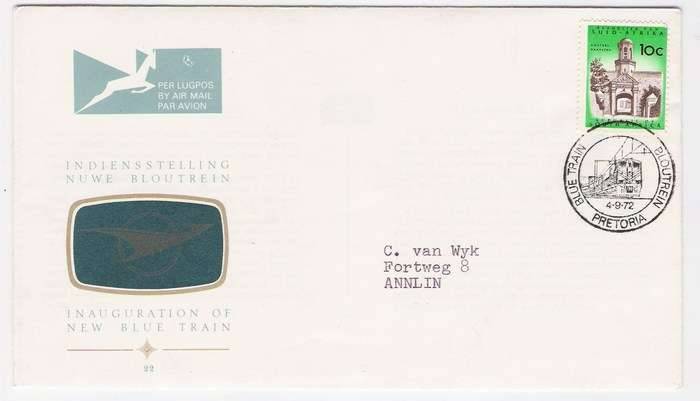 1972 RSA FDC No. 22 - Blue Train. (Addressed)