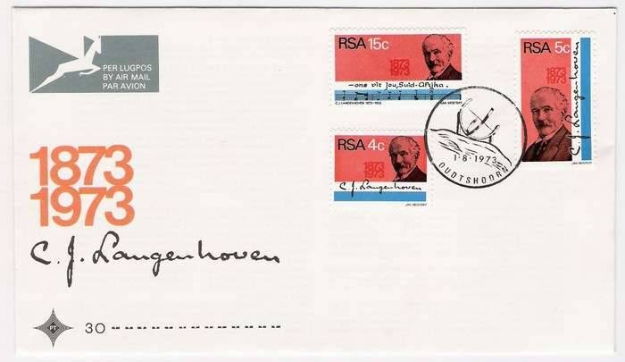 1973 RSA FDC No. 30 - Birth Centenary of C.J. Langenhoven.