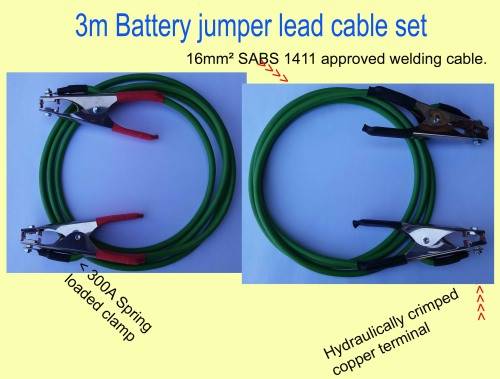 3m Battery jumper lead cable set manufactured from welding cable.