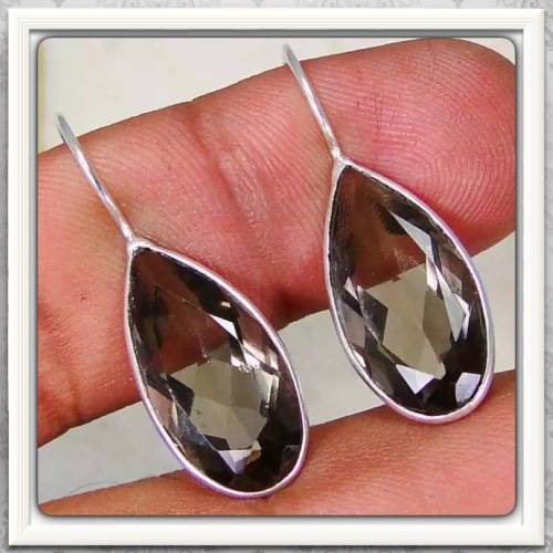 ***JUST GORGEOUS***  BROWN SMOKEY QUARTZ GEMSTONE .925 SILVER EARRINGS