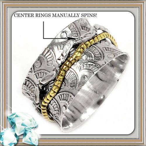 ***EXTRAORDINARY***TWO TONE RING 925 STERLING SILVER RING JEWELRY SIZE .8. US IMPORT