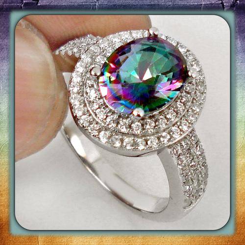 ***CAPTIVATING***9,47 cts RAINBOW MYSTIC / WHITE TOPAZ RING IN 925 SOLID STERLING SILVER SIZE 8