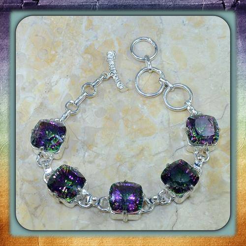 ***CAPTIVATING*** RAINBOW MYSTIC TOPAZ LARGE SETTING BRACELET IN 925 STERLING SILVER