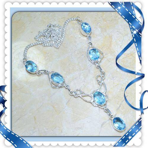 ***AWESOME*** NATURAL  BLUE TOPAZ GEMSTONE 925 SILVER NECKLACE