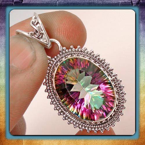 ***BREATHTAKING*** 12.07ctsRAINBOW MYSTIC TOPAZ 925 STERLING SILVER PENDANT