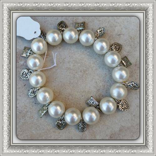 ***EXQUISITE*** SILVER PEARL CHARM FASHION STRETCH BRACELET