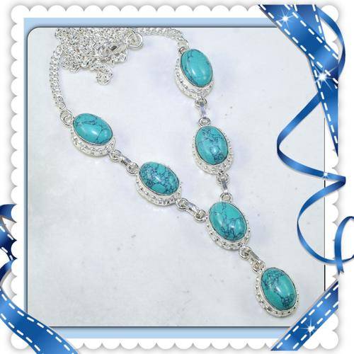 ***EVER SO PRETTY*** NATURAL BLUE TURQUOISE GEMSTONE .925 STERLING SILVER NECKLACE