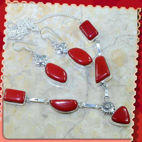 ***STRIKING*** RED CORAL .925 SILVER NECKLACE AND EARRINGS