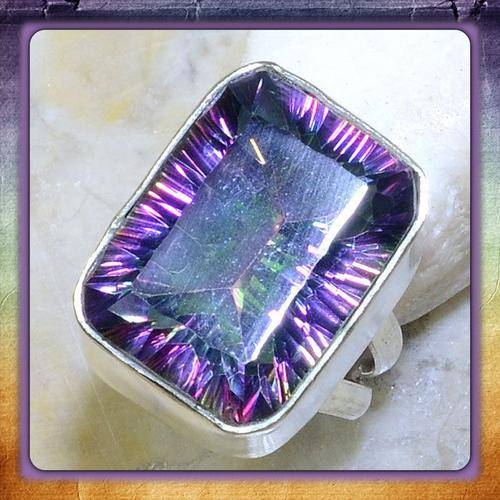 ***DAZZLING*** MYSTIC RAINBOW TOPAZ,WHITE TOPAZ RING IN .925 STERLING SILVER. SIZE 10