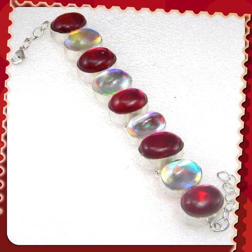 ***ABSOLUTLELY GORGEOUS***RAINBOW MYSTIC TOPAZ  GEMSTONE .925 SILVER BRACELET