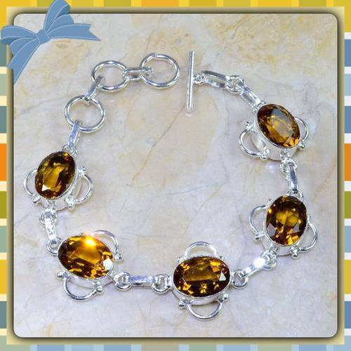***ENCHANTING*** NATURAL  GOLDEN CITRINE HALLMARKED .925 SILVER BRACELET