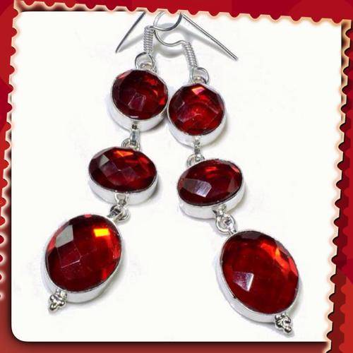 ***VIBRANT RICH RED*** RAINBOW MYSTIC TOPAZ GEMSTONE 925 SILVER EARRINGS