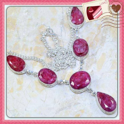 ***INCREDIBLE*** NATURAL INDIAN RUBY NECKLACE SET IN 925 SILVER