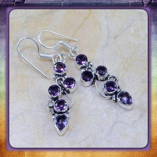 ***ENCHANTING*** NATURAL PURPLE AMETHYST DANGLE .925 SILVER EARRINGS