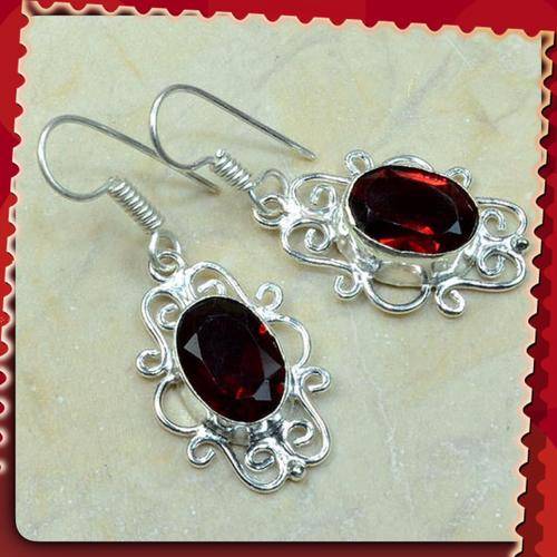 ***EXTRAORDINARY BEAUTY***NATURAL GARNET GEMSTONE EARRINGS .925 SILVER