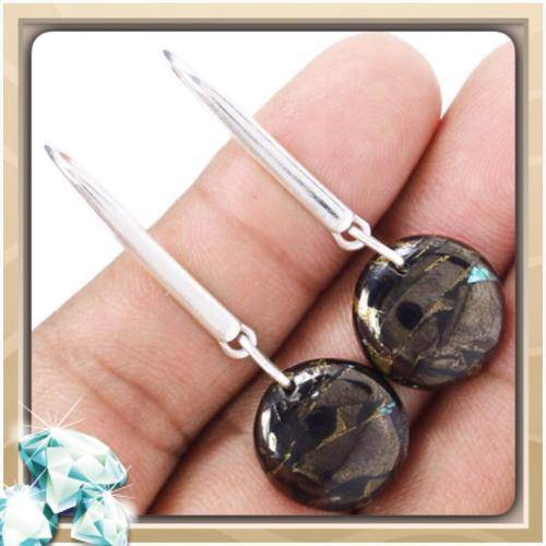 ***INCREDIBLE ONE OF A KIND*** COPPER IN SHUNGITE SOLID .925 STERLING SILVER EARRINGS