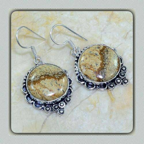 ***BEAUTIFUL*** NATURAL JASPER GEMSTONE IN A LOVELY SETTING 925 SILVER EARRINGS