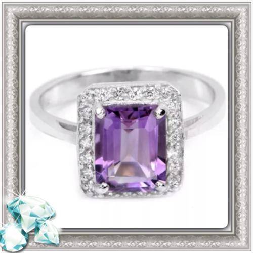 ***BEAUTIFUL BEYOND WORDS***NATURAL PURPLE  AMETHYST, WHITE TOPAZ  SOLID .925  SILVER RING SIZE 8.5