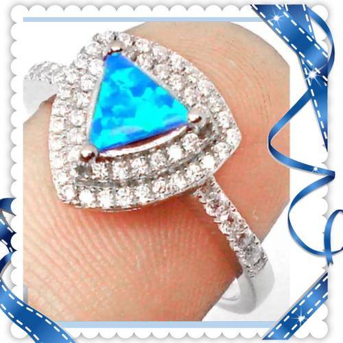 ***FANTASTIC*** 4.12 CTS  TRILLION BLUE AUSTRALIAN FIRE OPAL , WHITE TOPAZ SOLID .925 SILVER SIZE 8