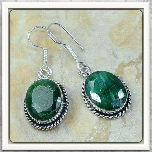 ***SENSATIONAL***NATURAL INDIAN EMERALD QUARTZ GEMSTONE 925 SILVER  EARRINGS