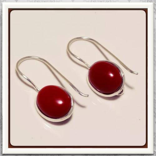 ***ABSOLUTLELY STUNNING*** RED CORAL NATURAL GEMSTONE SOLID .925 SILVER EARRINGS
