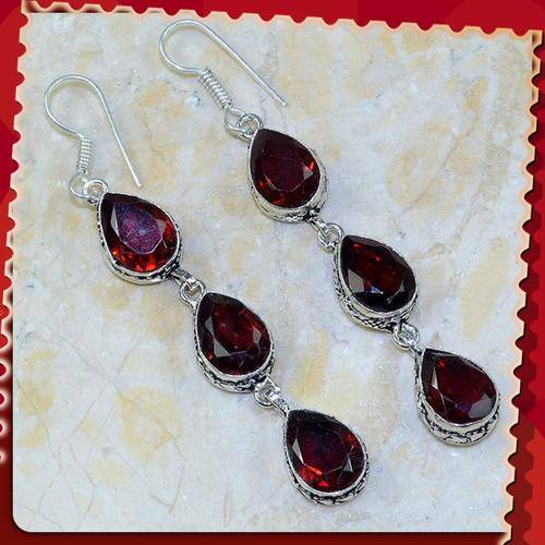 ***STUNNING***NATURAL GARNET, GEMSTONE EARRINGS, .925  SILVER