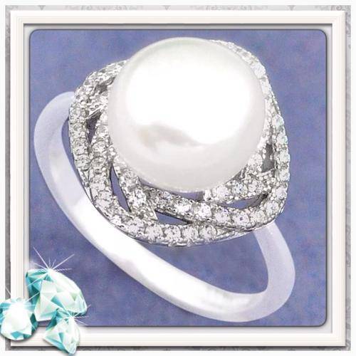 ***SPECTACULAR ELEGANCE*** 6.11 CTS NATURAL WHITE PEARL , WHITE TOPAZ SOLID .925 SILVER SIZE 8